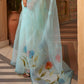 Baby Blue Digital Floral Print Organza Saree