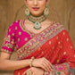 Imperial Red Designer Dola Silk Saree with Embroidered Weaving Border