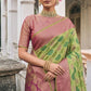 Bright Green Organza Woven Saree with Blouse Piece Elegant