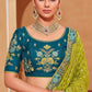 Olive Teal Silk Half N Half Saree Elegant Designer Party Wear