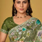 Light Green Floral Organza Brasso Saree Elegant Festive Party Wear Look