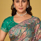 Light Green Floral Organza Brasso Saree with Olive Green Embroidered Blouse