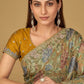 Mustard Olive Floral Organza Brasso Saree Elegant Festive Party Wear