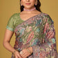 Grey Silk Organza Brasso Printed Saree Elegant Festive Party Wear Look