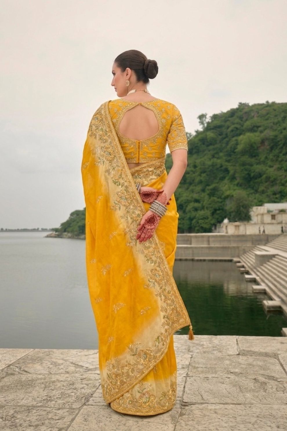 Shaded Yellow Pure Viscose Jacquard Saree Elegant Festive Party Wear