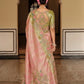 Pastel Pink Olive Green Pure Viscose Jacquard Saree Elegant Festive Wear