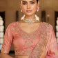 Peach Pink Coral Shaded Silk Blend Saree Elegant Festive Party Wear