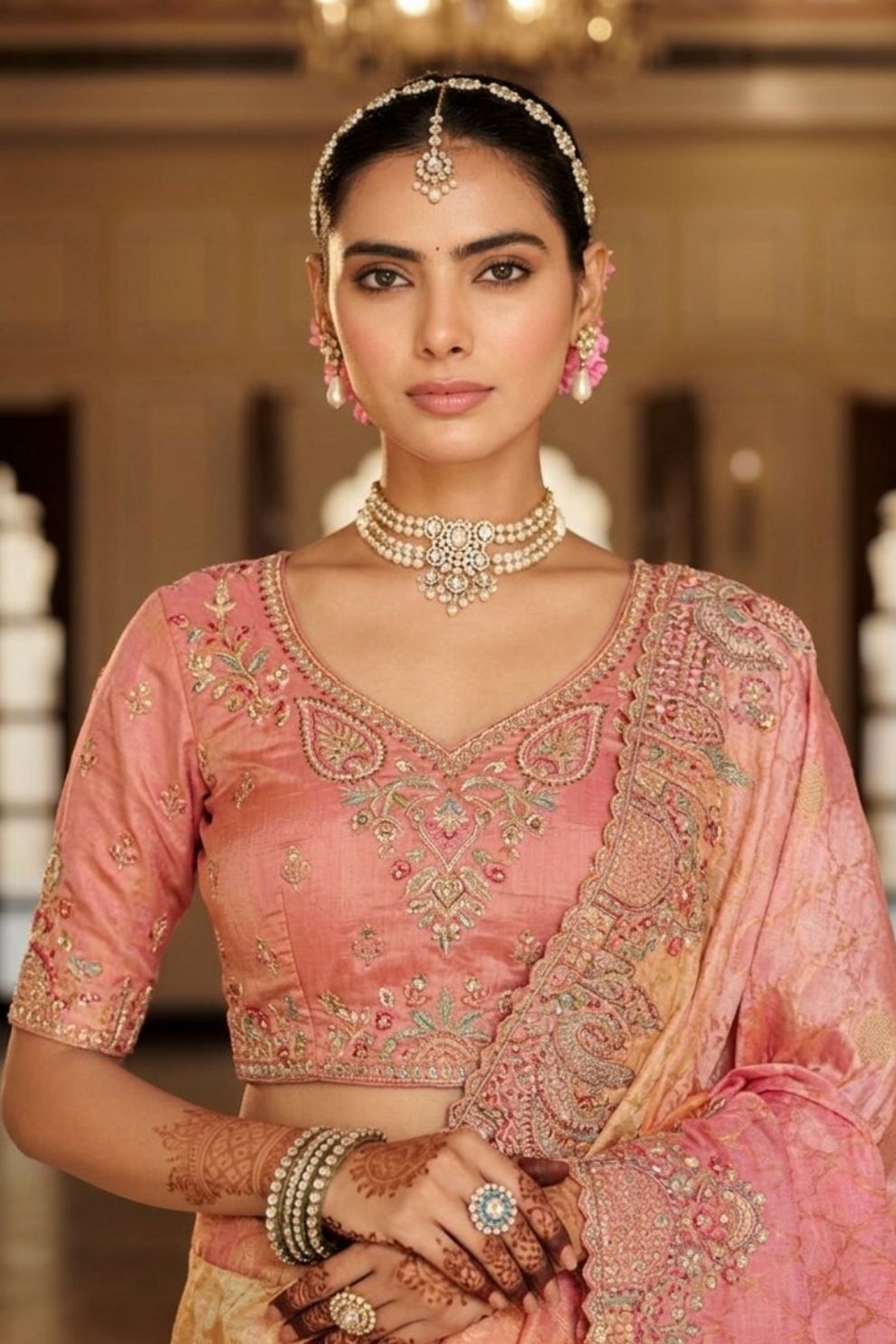 Peach Pink Coral Shaded Silk Blend Saree Elegant Festive Party Wear