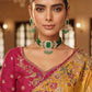 Mustard Yellow Soft Silk Saree with Rani Pink Heavy Embroidered Blouse