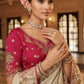 Cream Tissue Satin Saree with Rani Pink Embroidered Silk Blouse