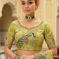 Pistachio Green Soft Silk Saree with Peacock Motif Handwork Elegant