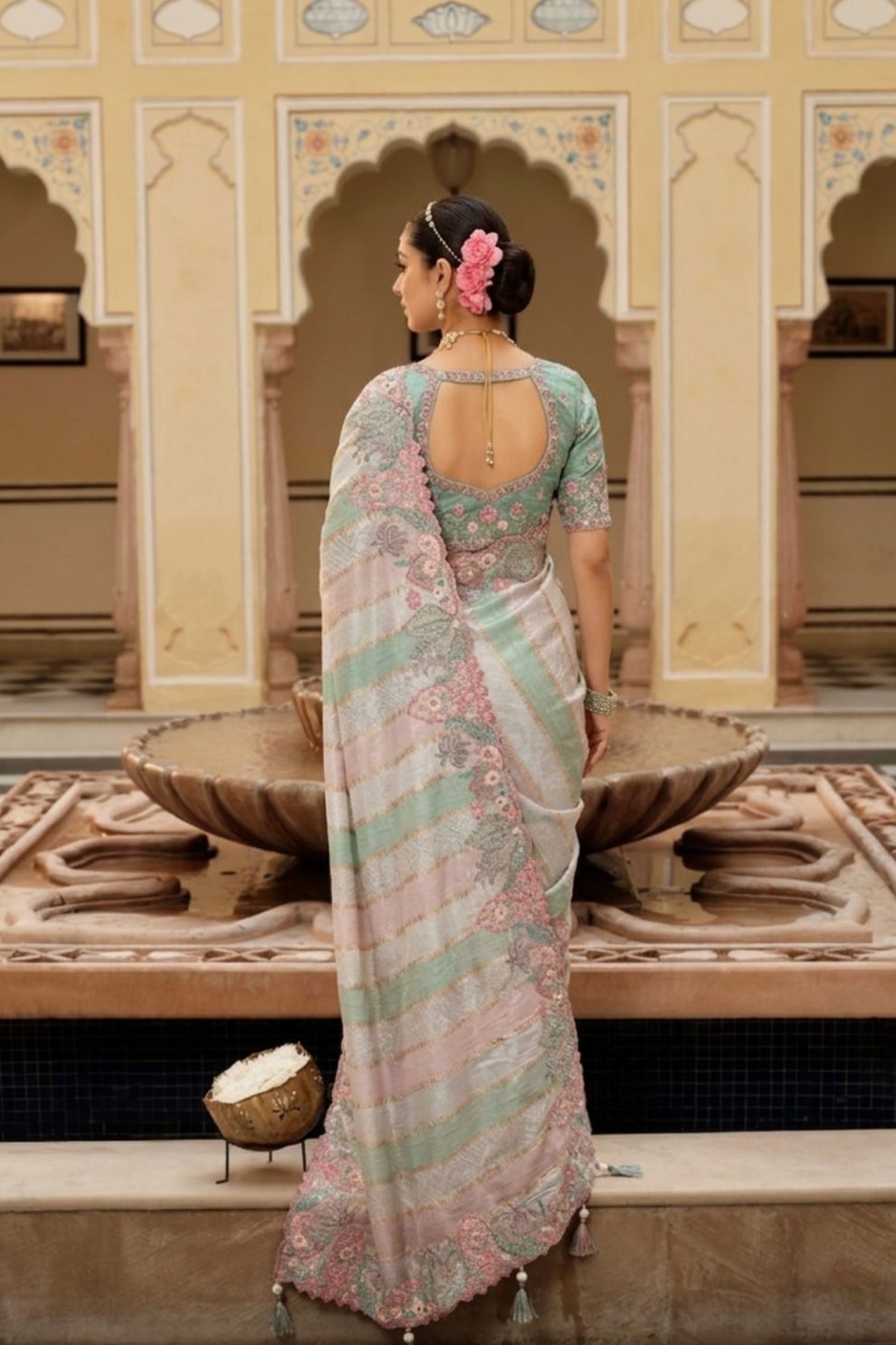 Multicolor Embroidered Jacquard Viscose Silk Saree Elegant Festive Wear