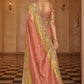Peach Gold Designer Soft Silk Saree Elegant Festive Wedding Party Wear