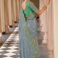 Grey Blue Designer Soft Silk Saree Elegant Festive Wedding Party Wear