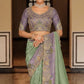 Sage Green Mauve Designer Soft Silk Saree Elegant Festive Party Wear