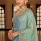 Dusty Blue Designer Soft Silk Saree Elegant Festive Party Wear Look