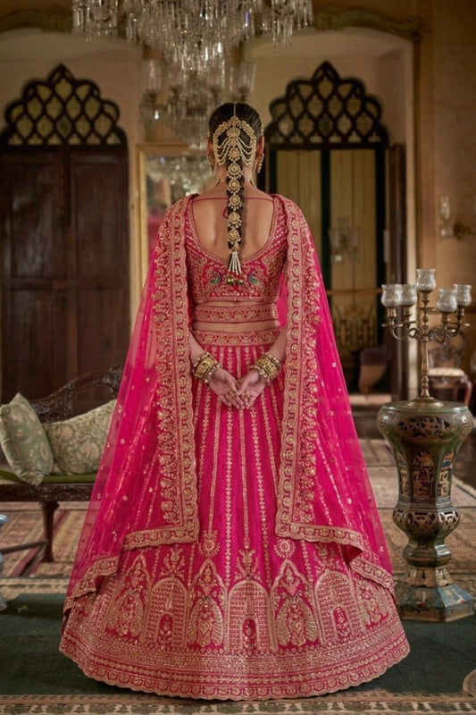 Rani Pink Silk Bridal Lehenga with Double Dupatta Heritage Zari Work
