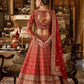 Crimson Red Silk Bridal Lehenga Vertical Zari Striper Work Elegant