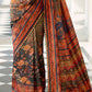 Yellow & Blue Floral Digital Print Silk Saree