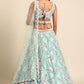 Turquoise Blue Organza Lehenga Choli with Sequins & Zarkan Embroidery work