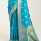 Olympic Blue Zari Butta Woven Banasari Silk Saree