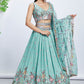Turquoise Blue Chiffon Lehenga Choli with Sequins & Thread Embroidery work