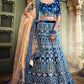 Azure Blue Velvet Lehenga Choli with Thread, Zari and Pure Gota work (Pre-Order)