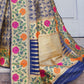 Azure Blue and Golden Blend Silk Saree with Floral Woven Border and Pallu