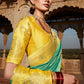 Verdigris Blue Woven Banarasi Silk Saree with Embroidered Blouse
