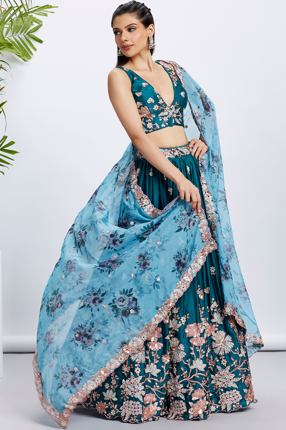 Pure Georgette Sequins And Thread Embroidery Lehenga Choli