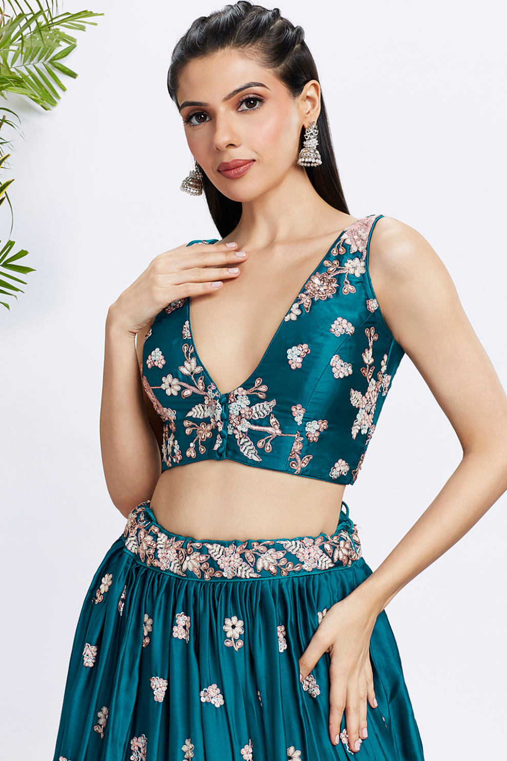 Pure Georgette Sequins And Thread Embroidery Lehenga Choli