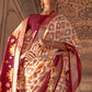 White & Purple Printed Patola Dola Silk Saree with Zari Border