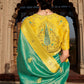 Verdigris Blue Woven Banarasi Silk Saree with Embroidered Blouse