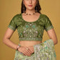 Light Green Floral Organza Brasso Saree Elegant Festive Party Wear Look