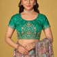 Light Green Floral Organza Brasso Saree with Olive Green Embroidered Blouse