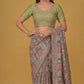 Grey Silk Organza Brasso Printed Saree Elegant Festive Party Wear Look
