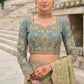 Grey Green Viscose Silk Saree with Cut Work Elegant Party Wear Look