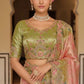 Pastel Pink Olive Green Pure Viscose Jacquard Saree Elegant Festive Wear