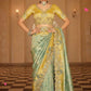 Sage Green Mustard Yellow Silk Blend Saree with Tassel Pallu Elegant