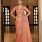 Peach Pink Coral Shaded Silk Blend Saree Elegant Festive Party Wear