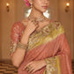 Peach Gold Designer Soft Silk Saree Elegant Festive Wedding Party Wear