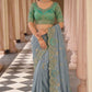 Grey Blue Designer Soft Silk Saree Elegant Festive Wedding Party Wear