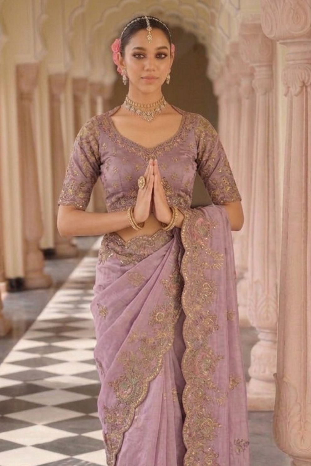 Lavender Mauve Designer Soft Silk Saree Elegant Festive Party Wear Look