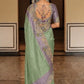 Sage Green Mauve Designer Soft Silk Saree Elegant Festive Party Wear