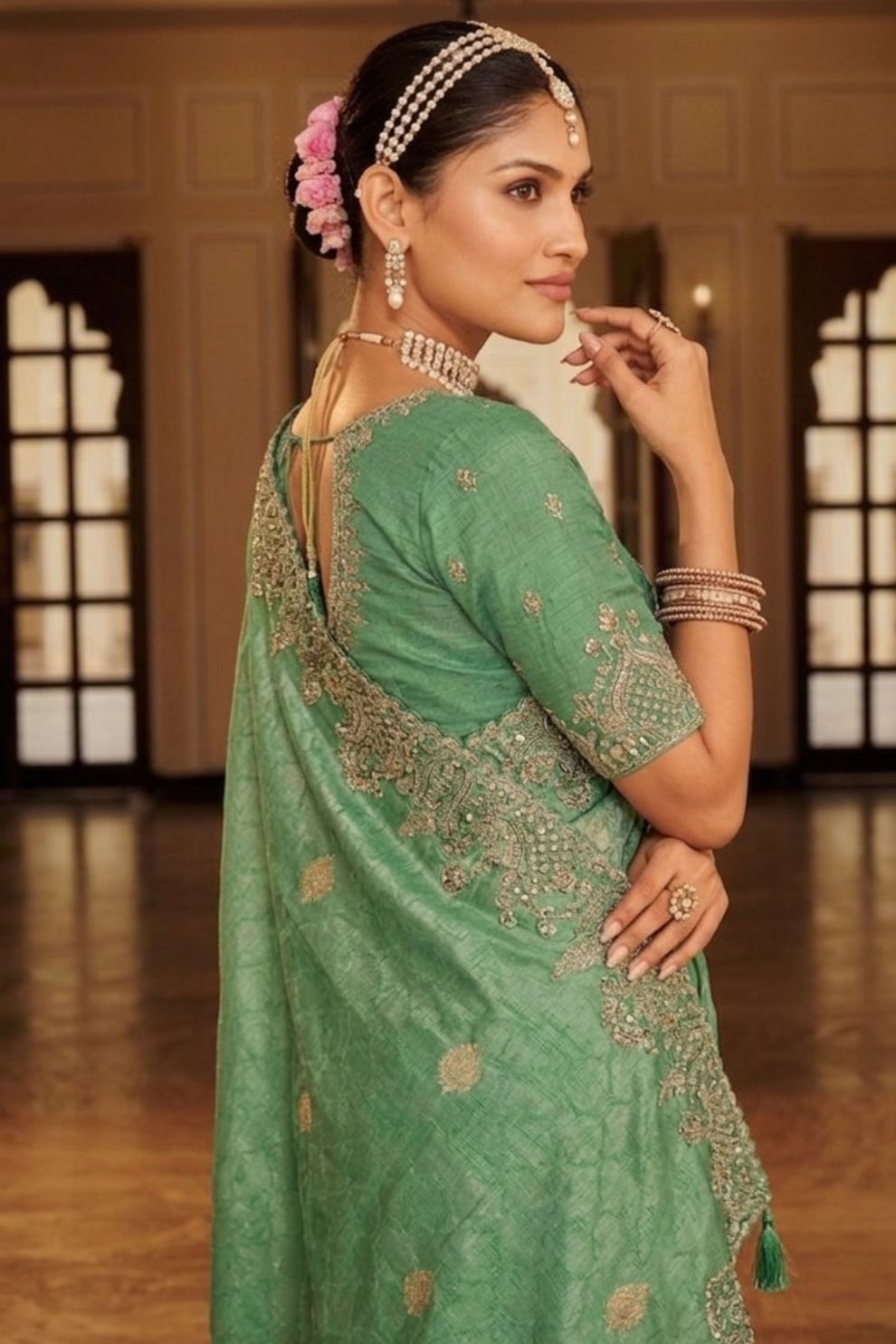 Mint Green Designer Soft Silk Saree Elegant Festive Party Wear Look