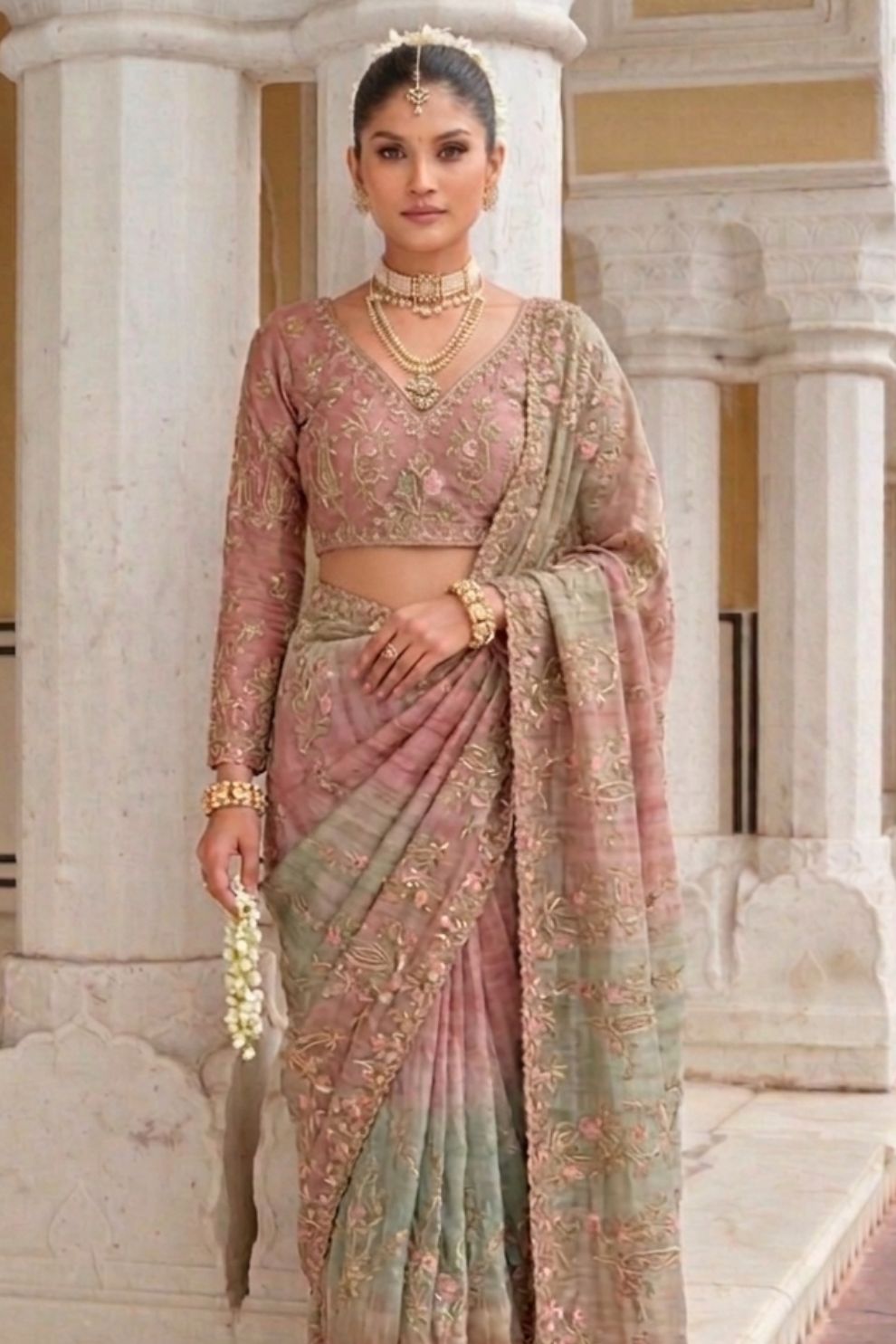 Multicolor Designer Embroidered Silk Saree Elegant Festive Party Wear