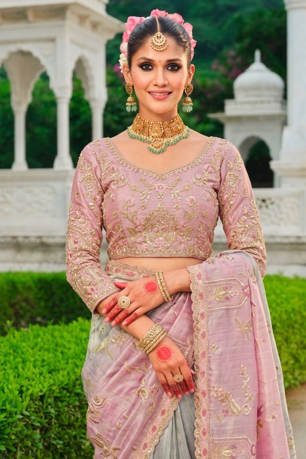 Lavender Grey Shaded Silk Saree with Khatli Resham Embroidery Elegant