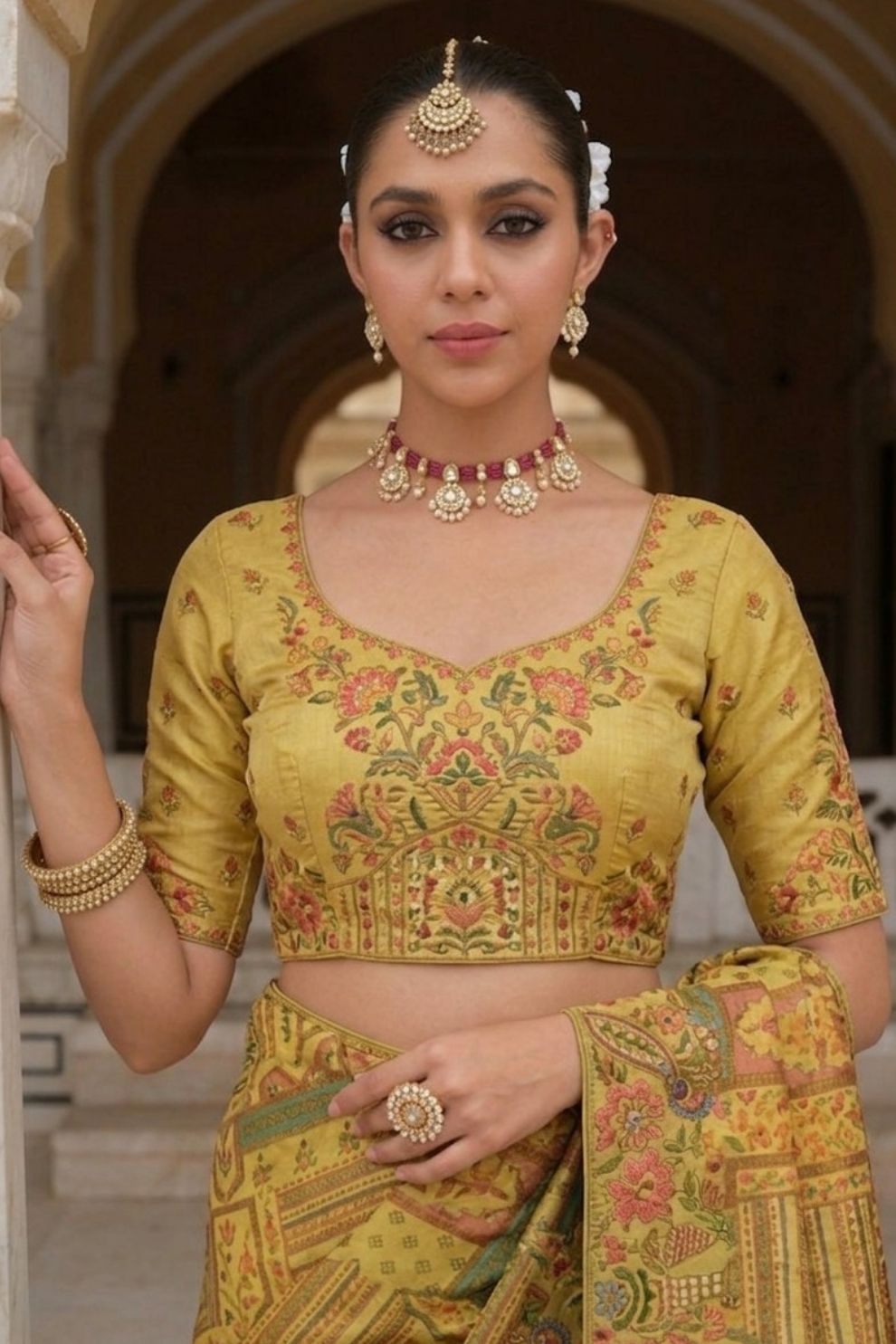 Mustard Yellow Heritage Motif Silk Saree Elegant Festive Wedding Wear