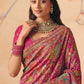 Rani Pink Dola Silk Saree with Zari Embroidery Madhubani Motifs Elegant