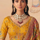 Mustard Yellow Dola Silk Saree with Zari Embroidery Madhubani Prints